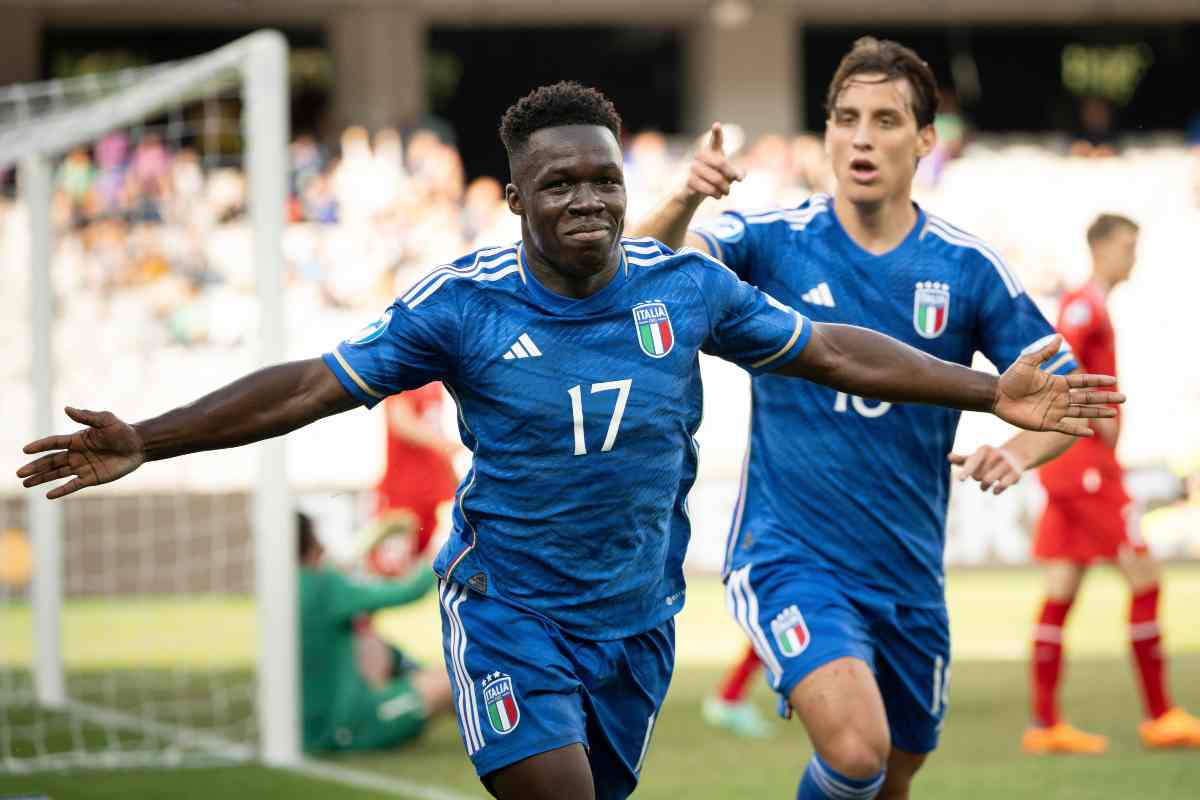 Gnonto esulta con la Nazionale italiana